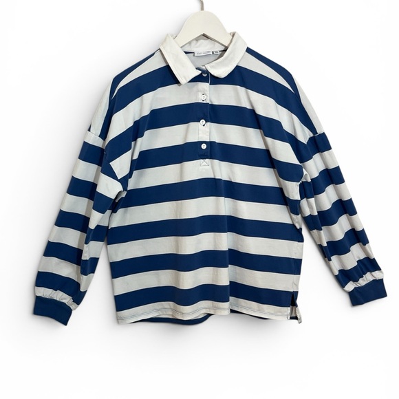 Lovesick Tops - Lovesick Oversized Rugby Polo in Navy & White
